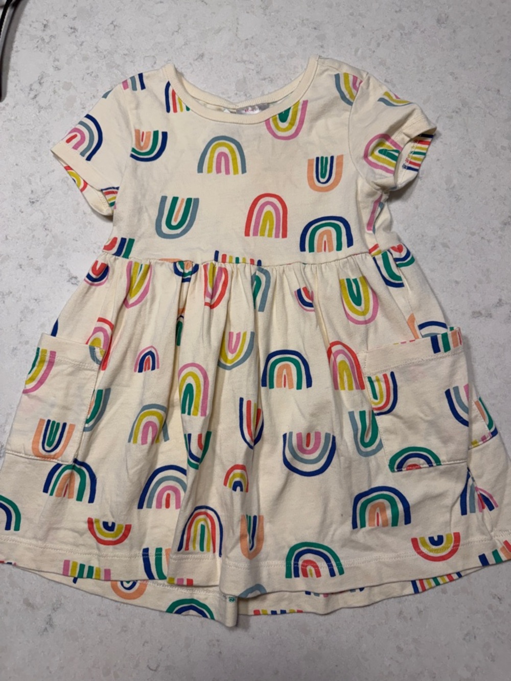 Hanna Andersson Rainbow stars Pocket Dress - Cream Multicolor 2T